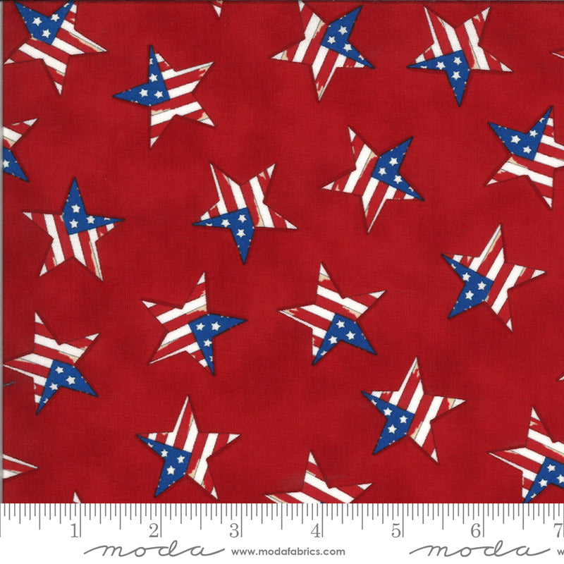 Moda America the Beautiful Barnwood Red Fabric – Patriotic Tossed Flag Star by Deb Strain