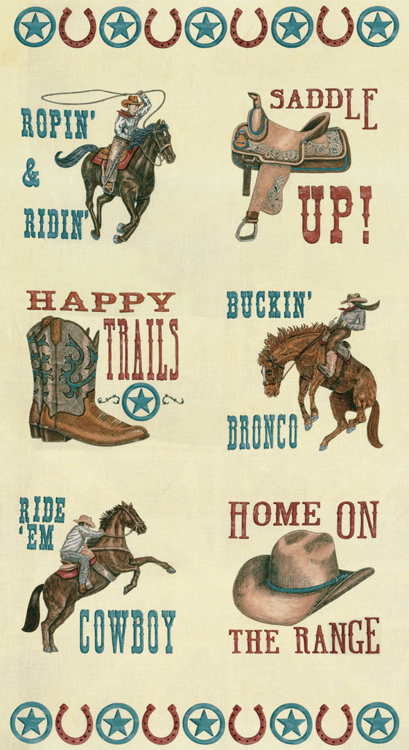 Moda Home On The Range Dusty White Panel Fabric – Western Novelty Panel by Deb Strain