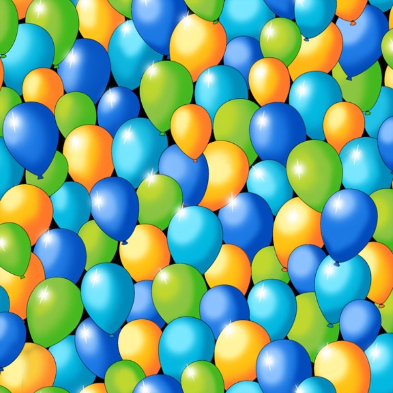 QT Fabrics - Party On! - Balloons Multi Fabric – Blue Birthday Print by Victoria Hutto