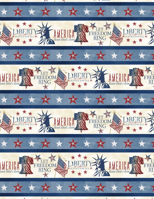 Wilmington Liberty Lane Border Print Multi Fabric – Multi Patriotic Border Print
