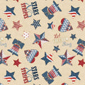 Wilmington Prints Stars of Valor Patriotic Symbols Tossed in Cream Fabric – by Beth Grove