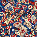 QT Fabrics American Tapestry Patriotic Collage Blue Fabric – Patriotic Novelty Print by Dan Morris