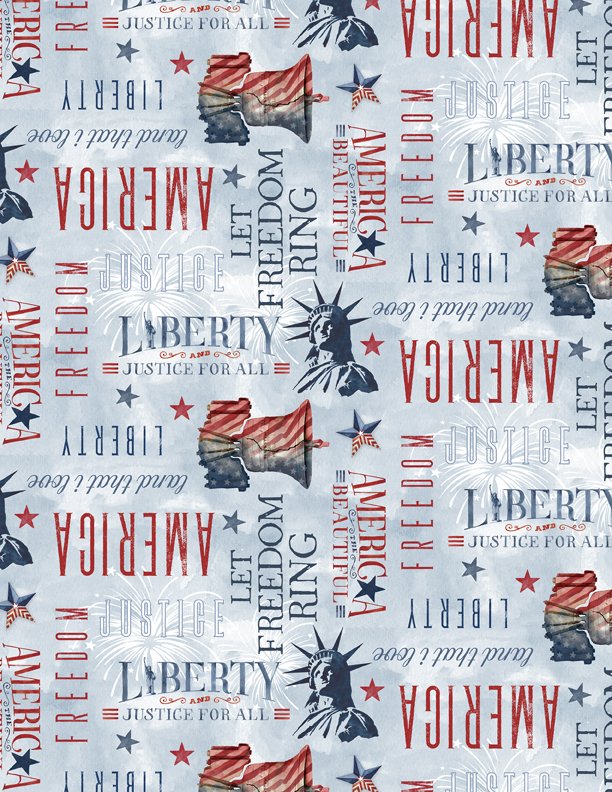 Wilmington Liberty Lane Words Tossed Fabric – Blue Script Print