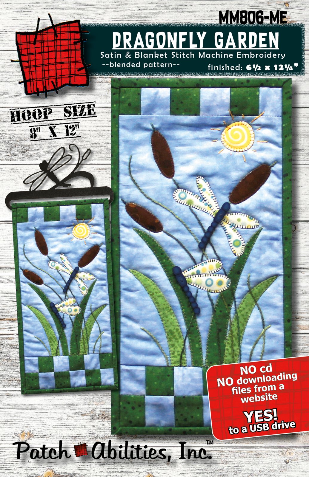 Dragonfly Garden by Julie Wurzer - Wall Hanging Machine Embroidery Pattern for Patch Abilities 
