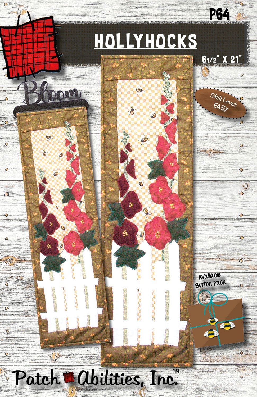 Hollyhocks by Julie Wurzer - Wall Hanging Pattern – 6.5"x21" for Patch Abilities