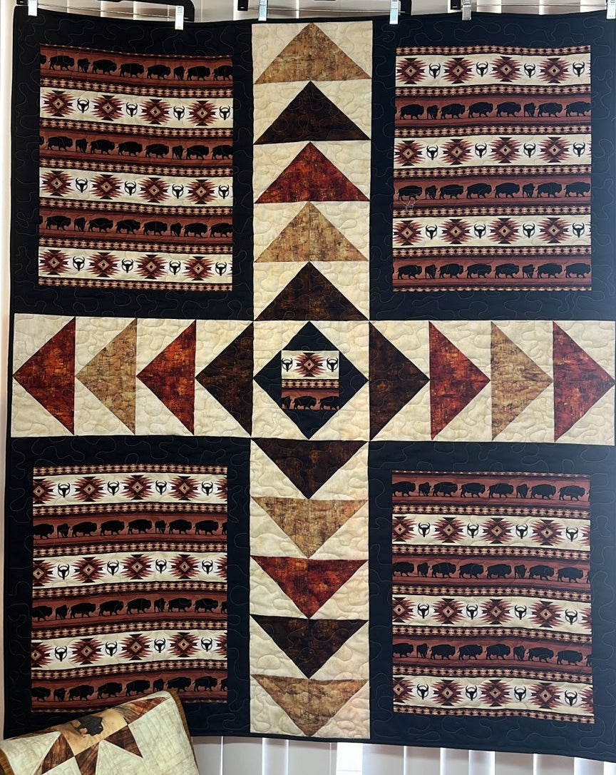 Southwest Buffalo/Bison Quilt Kit – Adobo by Villa Rosa Designs – Rustic Western Fabric Kit – Brown Tan Cream Quilt Kit