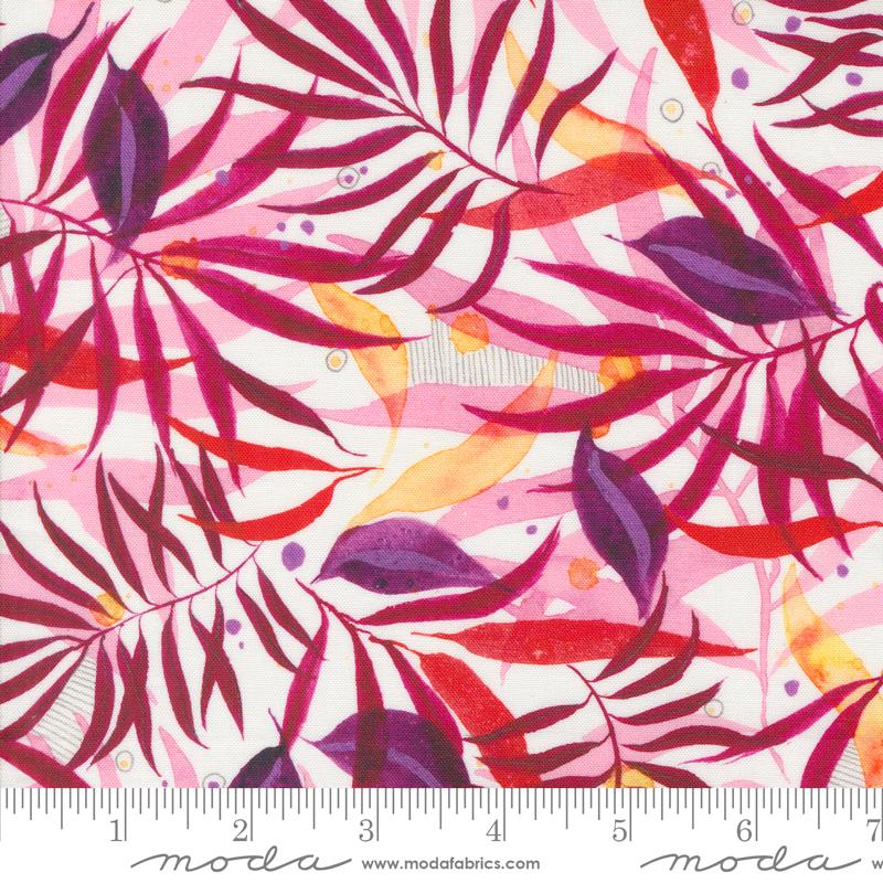 Moda Coming Up Roses Cloud Rose Don't Leaf Me Fabric – Pink Watercolor Leaf Floral by Create Joy Project