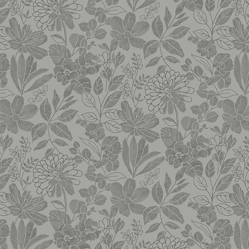Studio E Pen and Ink 118 Medium Gray Fabric – Gray Floral Blender by Chelsea DesignWorks
