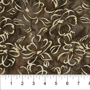 Banyan Batiks Banyan Classics Mocha with Cream Flowers Fabric – Brown Floral Batik Blender
