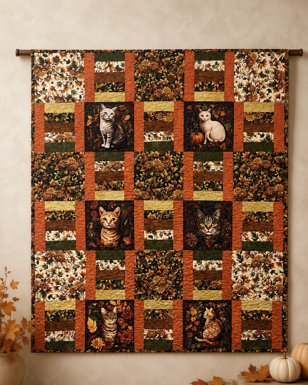 Autumn Whiskers Quilt Kit (58" x 68") – Autumn Splendor Fabrics with 1776 Pattern from Villa Rosa Designs
