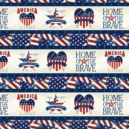 Wilmington Prints Hearts’ Anthem Border Stripe in Multi Fabric – by Stephanie Marrott