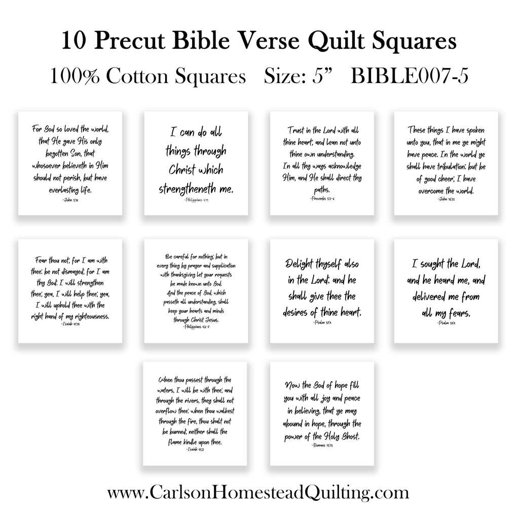 10 Bible Verse Quilt Squares - Precut 5" - Carlson Homestead