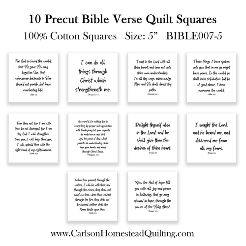 10 Bible Verse Quilt Squares - Precut 5" - Carlson Homestead