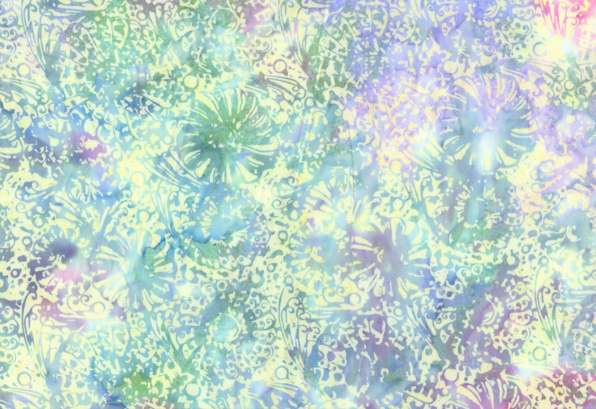 Banyan Batiks Flutter Flowers Faded Denim Fabric – Blue Purple Floral Batik Blender