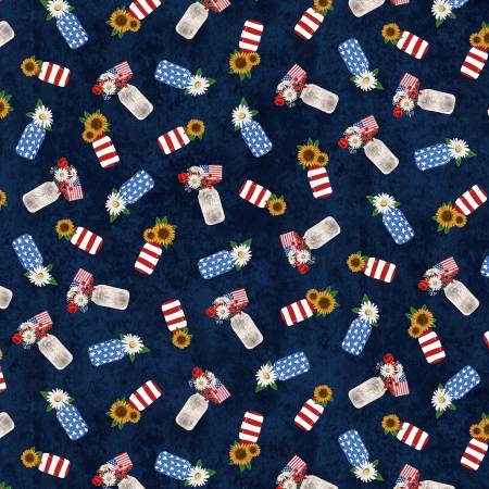 Michael Miller Patriotic Mason Jars Navy Fabric – Patriotic Novelty Print