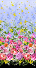 Michael Miller - Flower Splendor Blue Border Print Fabric – Blue Floral Border Print