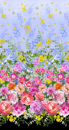 Michael Miller - Flower Splendor Blue Border Print Fabric – Blue Floral Border Print