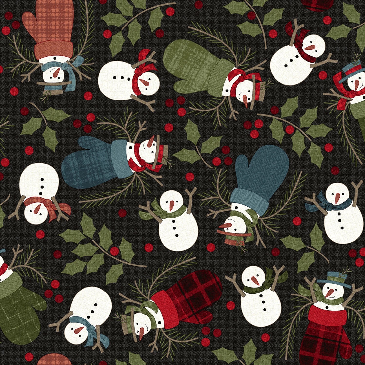 Maywood Studio Holly Jolly Black Snowmen Flannel Fabric – Holiday Print by Bonnie Sullivan