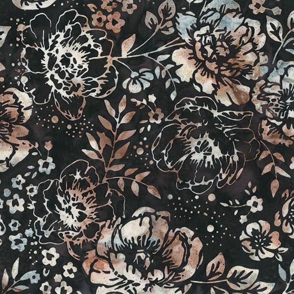 Hoffman Bali Batik Peony Deep Earth Fabric – Brown Floral Batik Blender