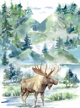 Hoffman Fabrics Cabin in the Woods Aspen Moose Panel Fabric – V5255-367
