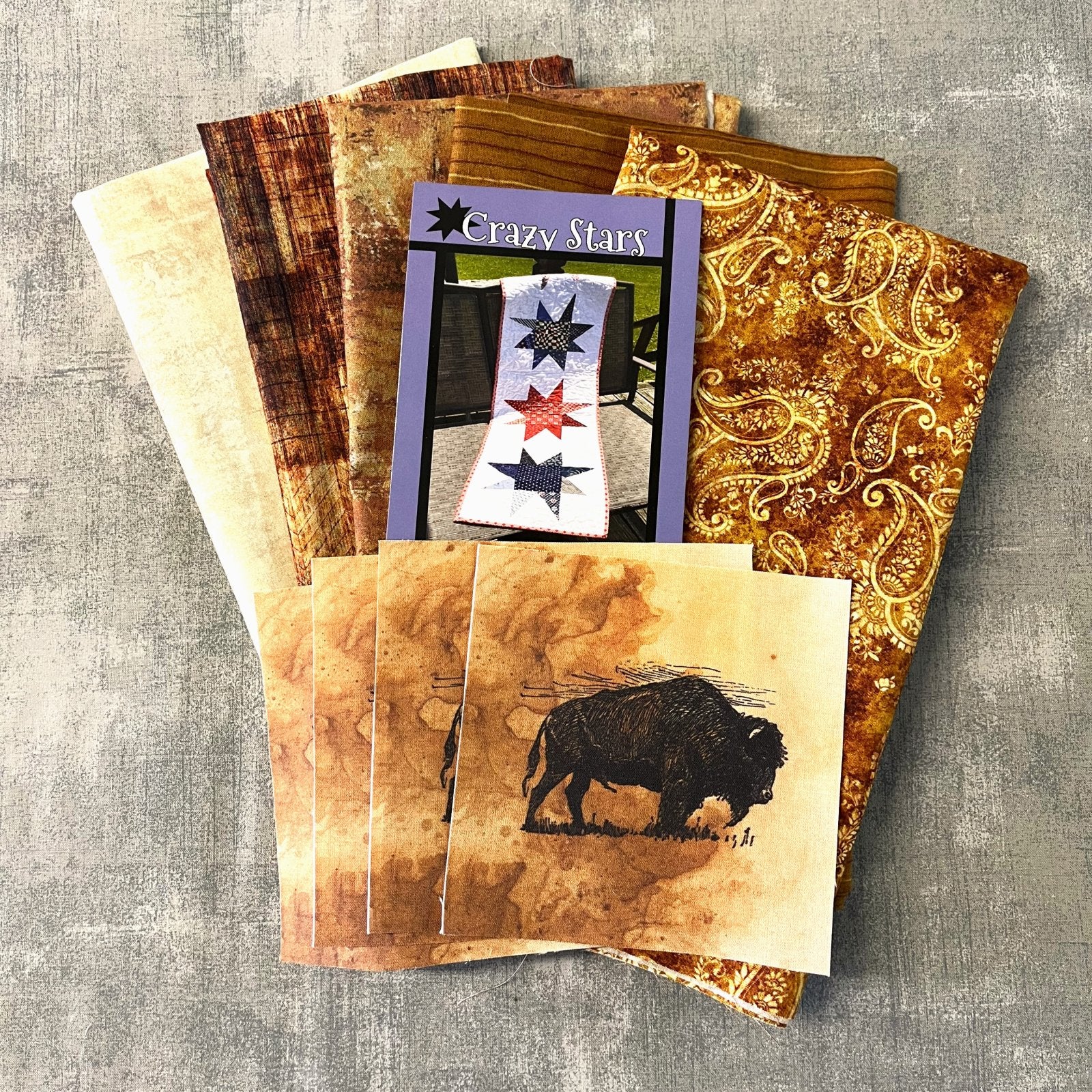 Buffalo Table Runner Kit – Crazy Stars Villa Rosa Pattern – Western Quilt Kit with CHQ Exclusive Buffalo Squares – Rustic Fabric Kit – 13.5" x 54"