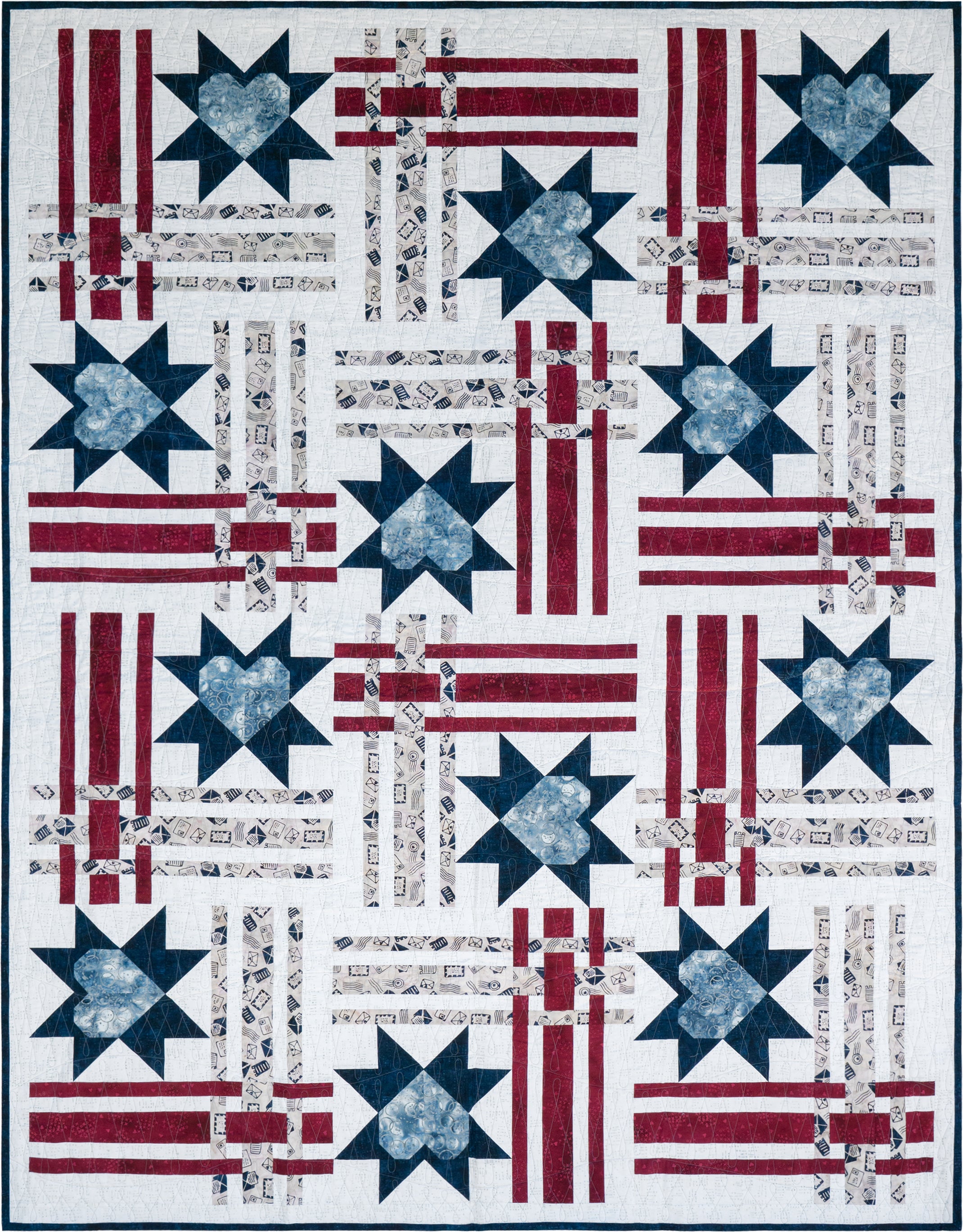Hometown Hearts Quilt Kit Featuring Missing You Batiks by Lizard Creek Quilting for Island Batiks - 63"x83"