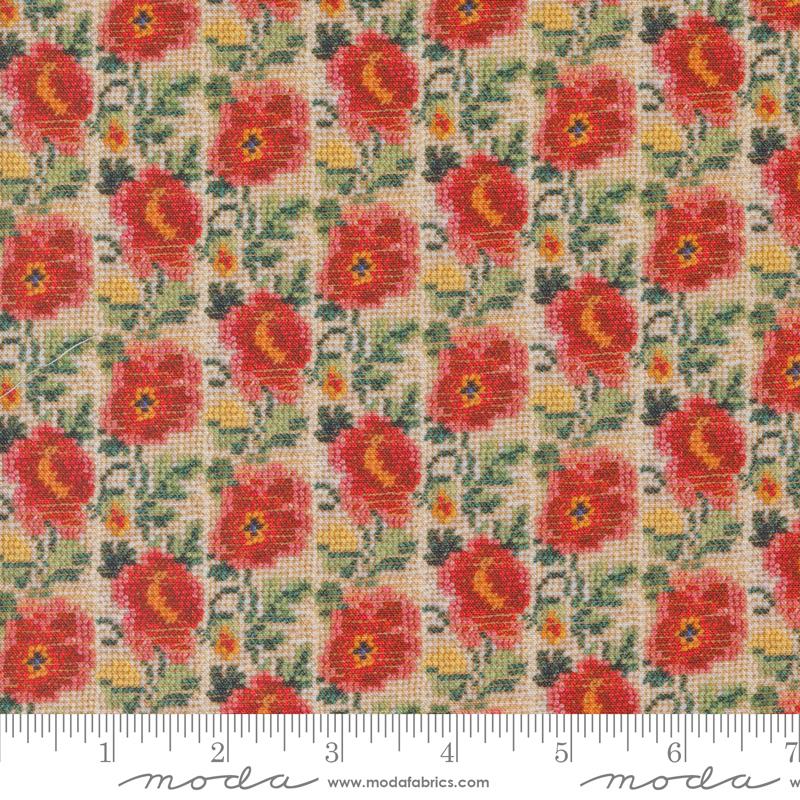 Moda - Curated in Color - Beaded Flowers Florals/RED - by Cathe Holden