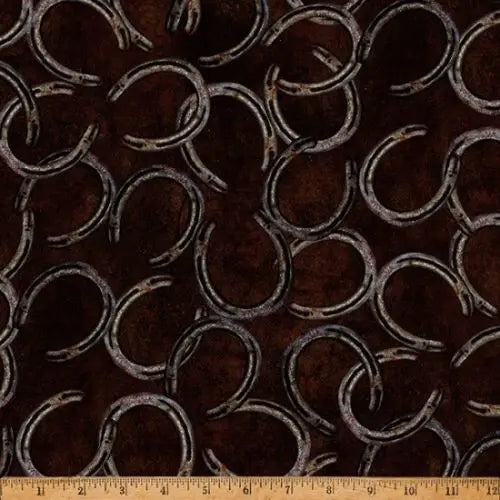Hoffman On The Range Rust Horseshoes Fabric – Brown Western Print