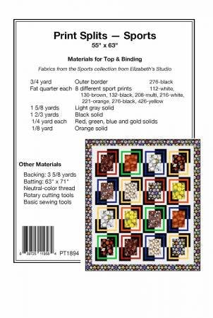 Print Splits Sports by Pine Tree Country Quilts - Throw Quilt Pattern – 55" x 63"
