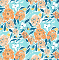 FIGO Lush & Lively Tossed Floral Orange Multi Fabric – Orange Floral Print