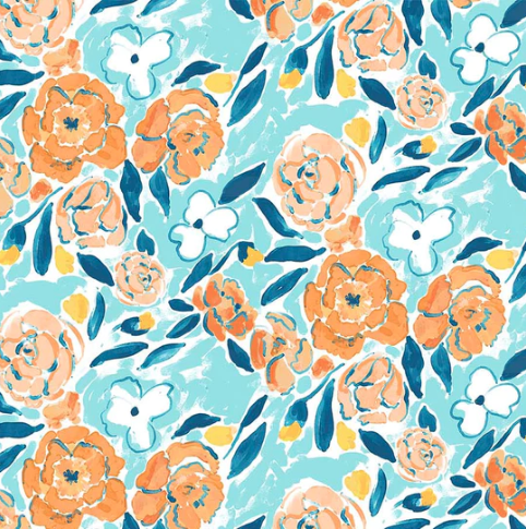 FIGO Lush & Lively Tossed Floral Orange Multi Fabric – Orange Floral Print