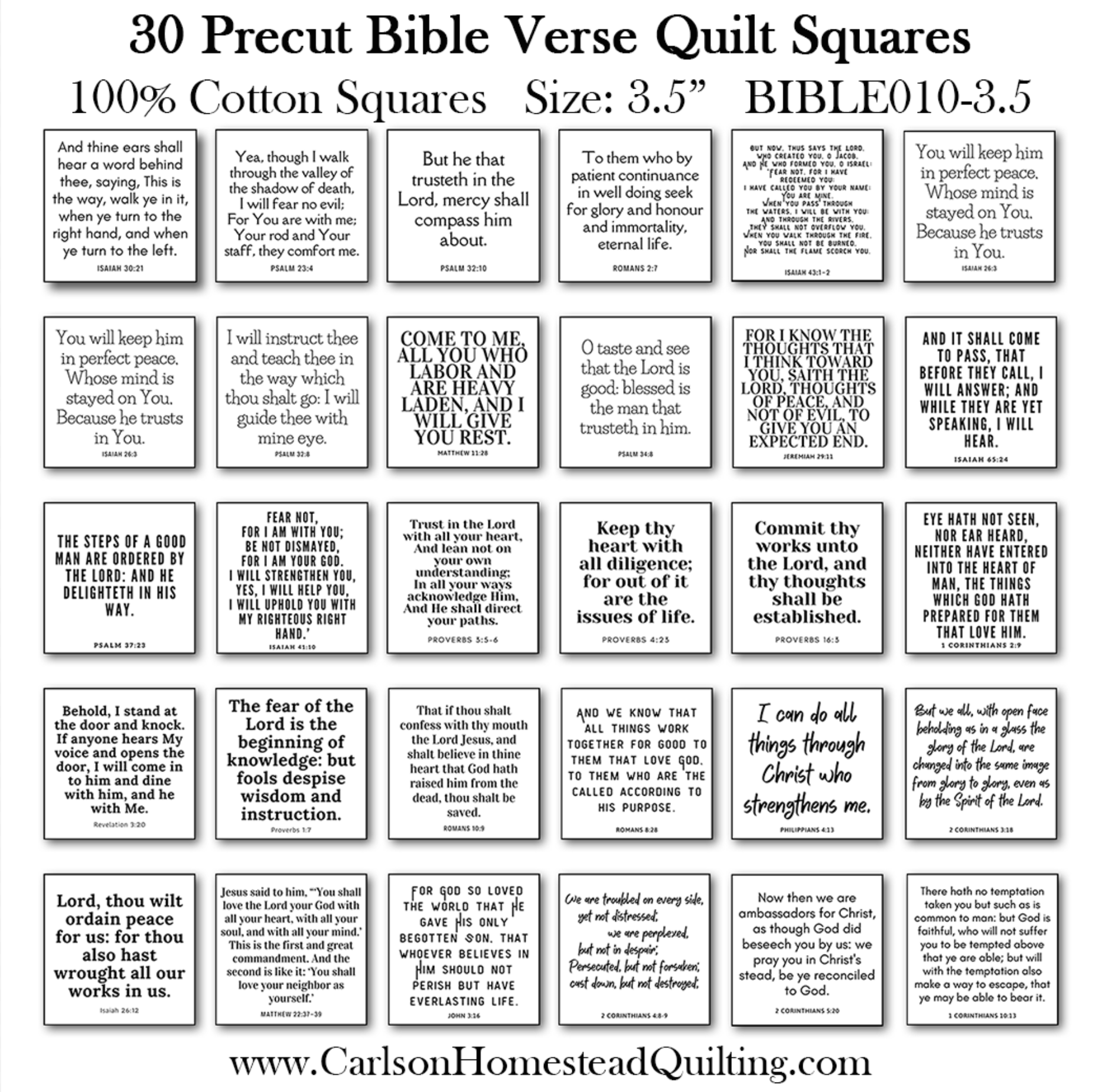 Precious Promises Pack – 30 Bible Verse Quilt Squares, 5” Precut Cotton - Carlson Homestead Quilting