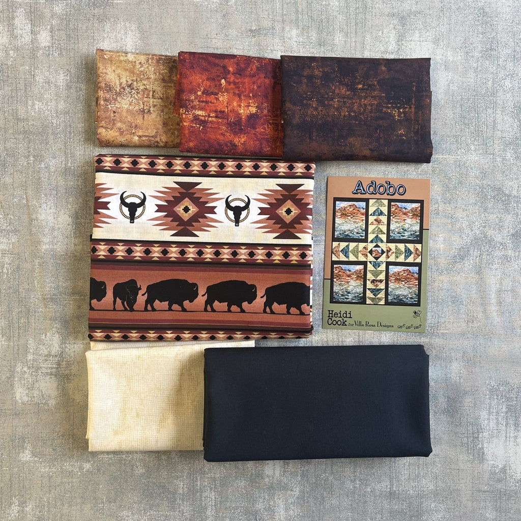Southwest Buffalo/Bison Quilt Kit – Adobo by Villa Rosa Designs – Rustic Western Fabric Kit – Brown Tan Cream Quilt Kit