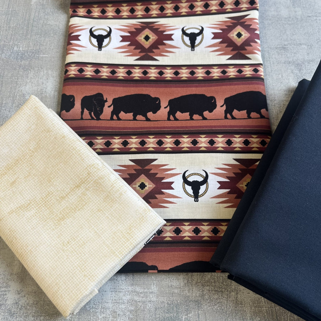 Southwest Buffalo/Bison Quilt Kit – Adobo by Villa Rosa Designs – Rustic Western Fabric Kit – Brown Tan Cream Quilt Kit