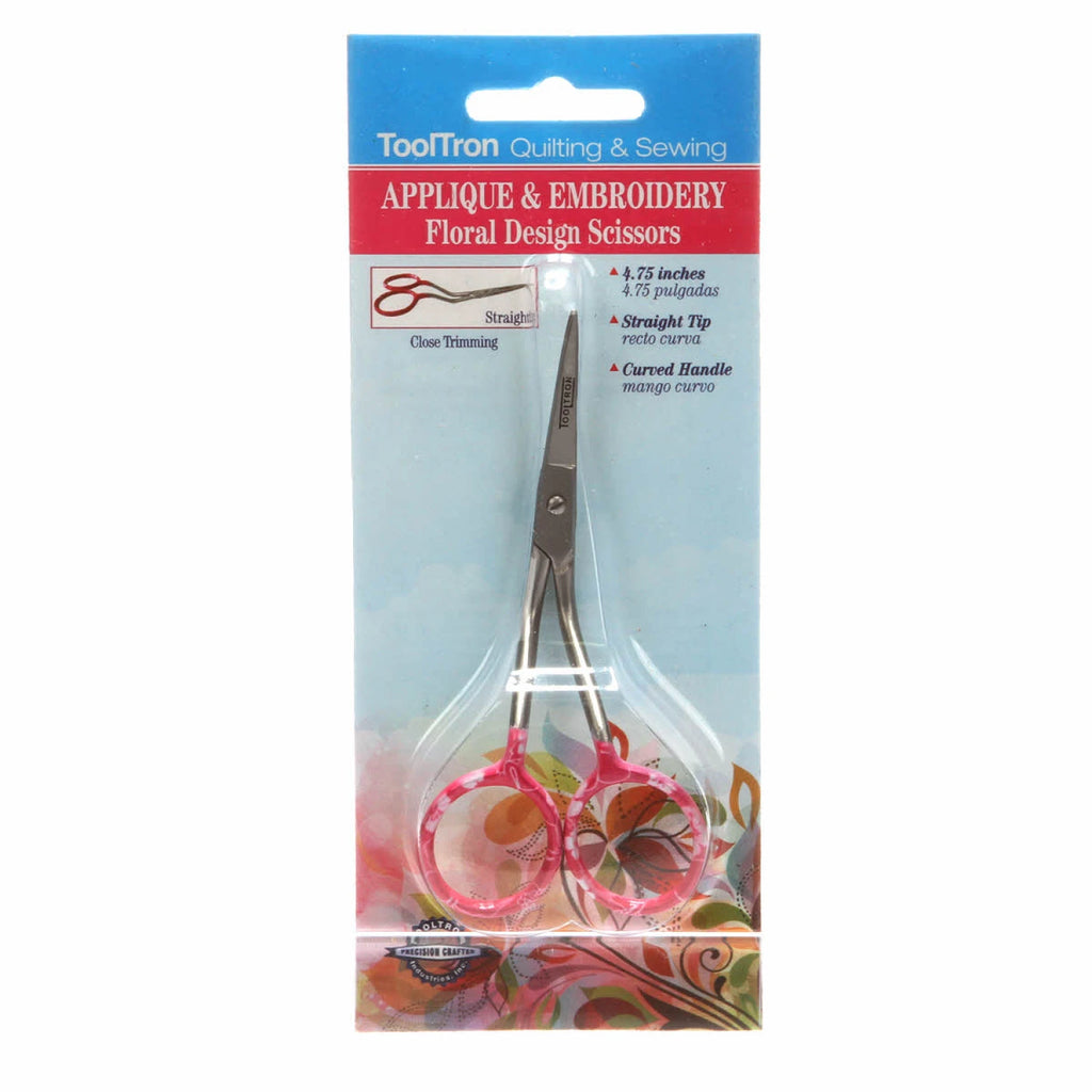 ToolTron Floral Design Applique Scissors – 4.75" Straight Tip with Curved Handle