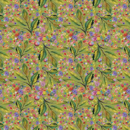 Hoffman Whimsical Flower Garden Olive Fabric – Olive Floral Print