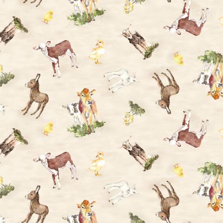 Clothworks - FARM LIFE - Light Khaki/Baby Animals - Y3942-11