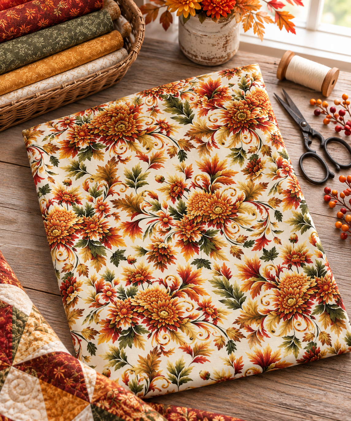 Benartex Autumn Splendor Cream/Spice Fabric – Autumn Cats by Peggy Collins