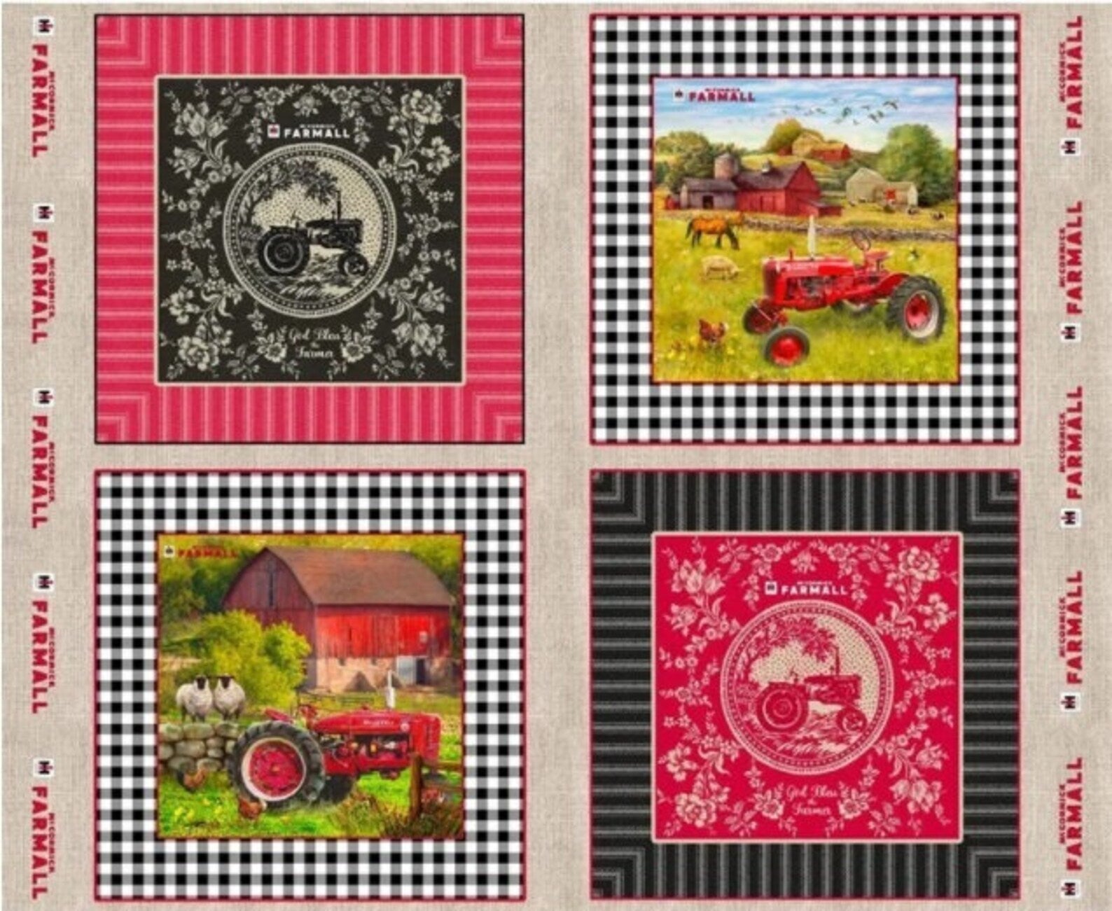 Farmall Sweet Farmhouse Tractor Toile Pillow Panel Fabric (44" x 34") by Sykel Enterprises