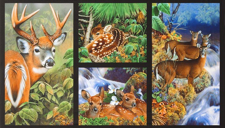 Robert Kaufman - North American Wildlife JQ - 4 Block-Panel/Deer Family-DIGITAL - 18460-268 - A-7